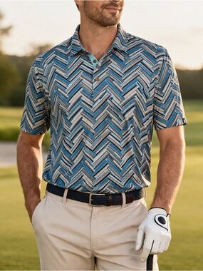 IBKUL Short Sleeve Golf Polo Shirt XL Blue Retro Stripe Performance Preppy UPF50
